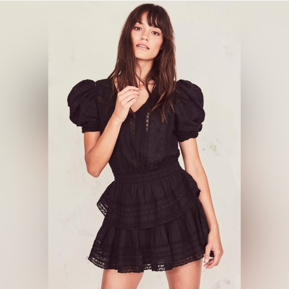 Love Shack Fancy Marissa Dress Black Embroidered Coquette
